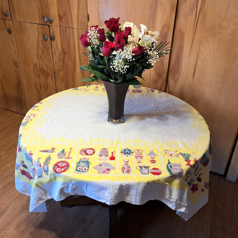 Vintage STARTEX "Kitchenware Design" Tablecloth 60.25 X 51.25 Inches